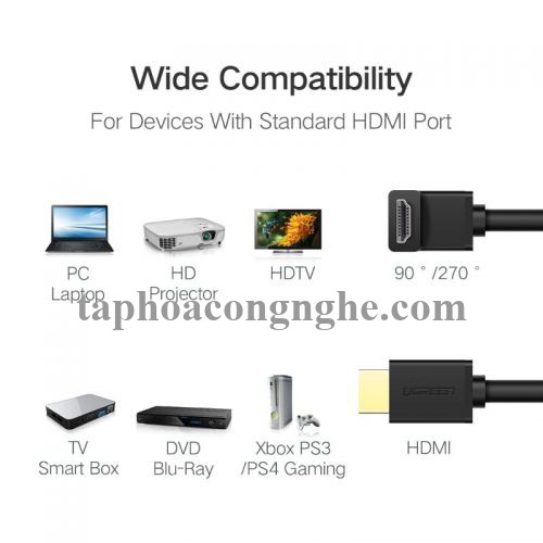 Ugreen 10123 5M màu Đen Cáp tín hiệu HDMI chuẩn 1.4 đầu bẻ góc 90 độ HD103 30010123